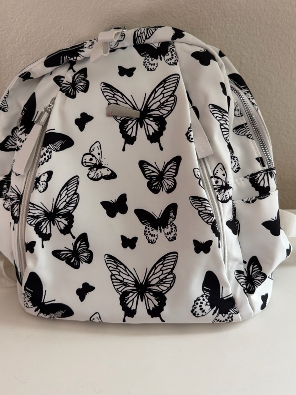 Women's White and Black Butterfly Backpack